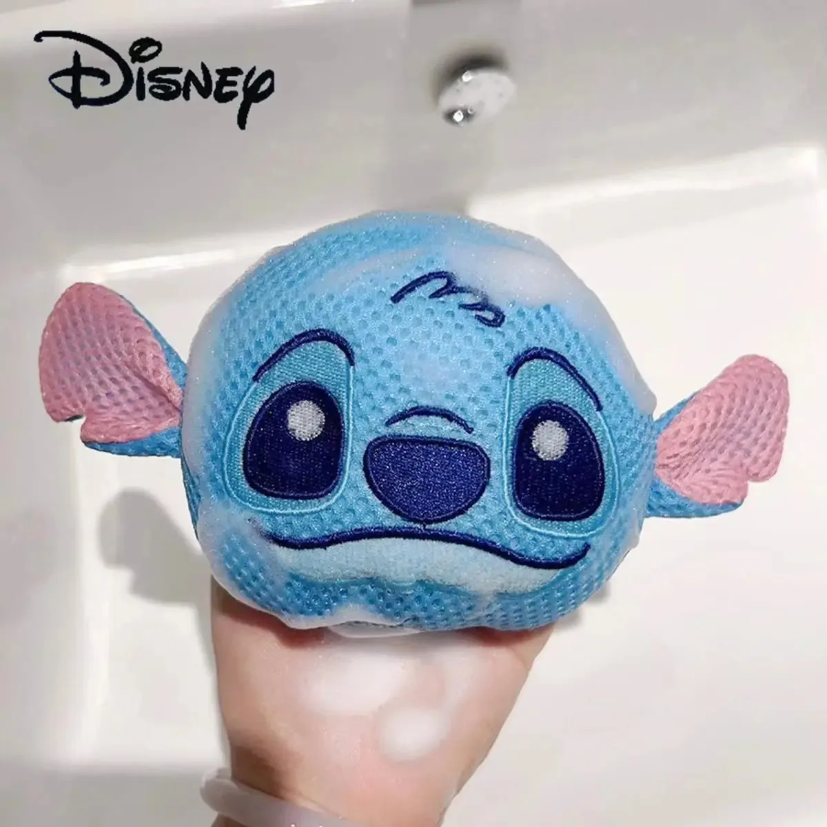 Disney Anime Stitch Bath Ball kids Bath Toys Cartoon Cute Bath Flowers Bathroom Bath Ball with Hanging Rope for Children Gifts