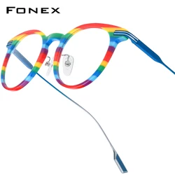 FONEX Acetate Titanium Glasses Frame Women New Brand Design Vintage Retro Round Eyeglasses Men Japanese Spectacles Eyewear 85891
