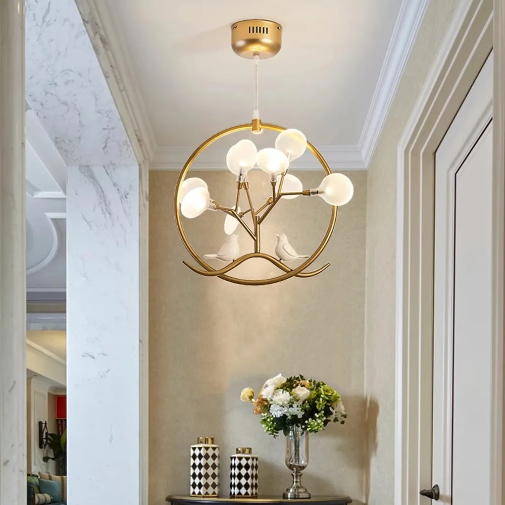 

Nordic round chandelier Style Tree Branch Iron Gold Luster bird lamp Home Decoration for Living Room Bedroom hallway chandelier