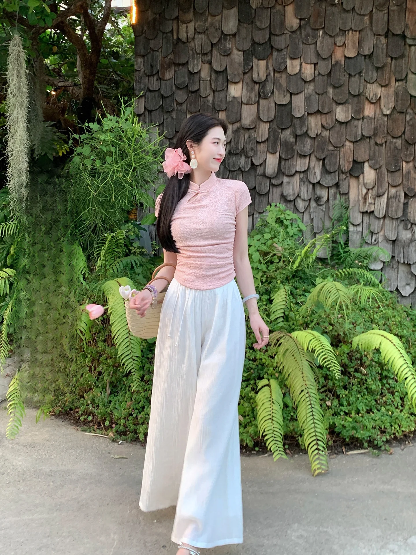 

High Waist Wide Leg Pants Women's New Chinese Style Apricot Loose Versatile Long Pants Comfortable Spring Casual Trousers