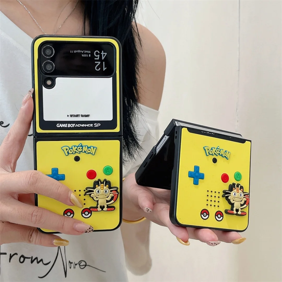 

Luxury Japanese Anime Meowth Piplup Onix gaming console Silicone Case For Samsung Galaxy Z Flip 7 ZFold 7 6 5 4 3 Hard Cover