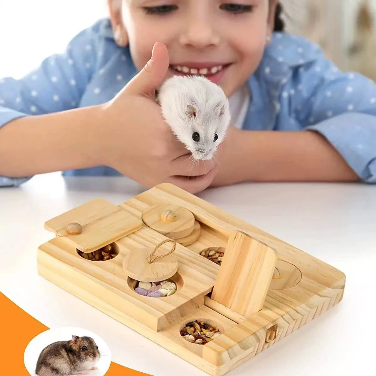 Wooden Enrichment Foraging Toy Chew Toys Funny Puzzle Game Feeding Toys for Bunny Hamster Chinchilla Small Pet Rabbit