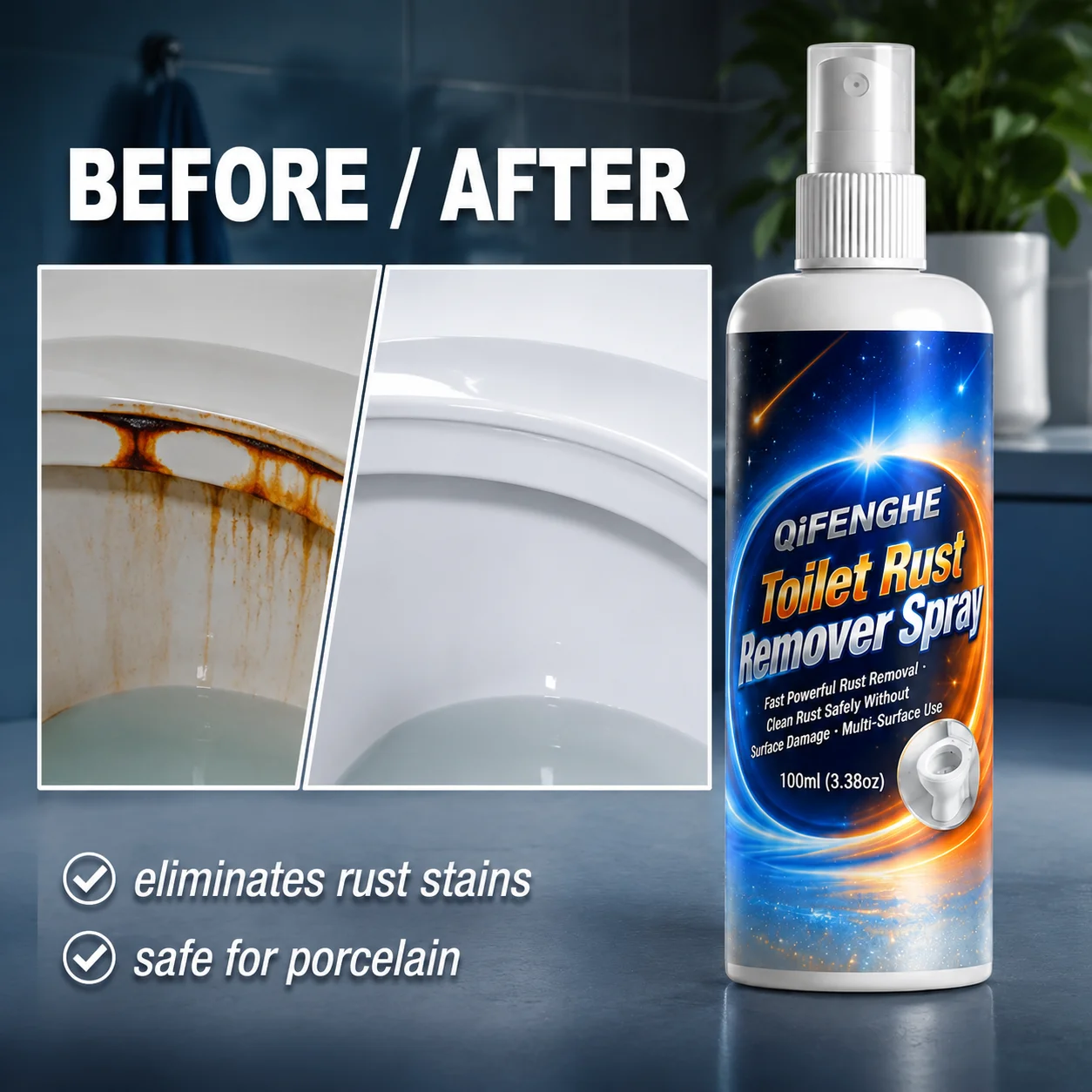 QiFENGHE Rust Remover Spray Fast Powerful Dissolve Rust Instantly No Surface Damage Multi Surface For Car Tools Metal 100ml