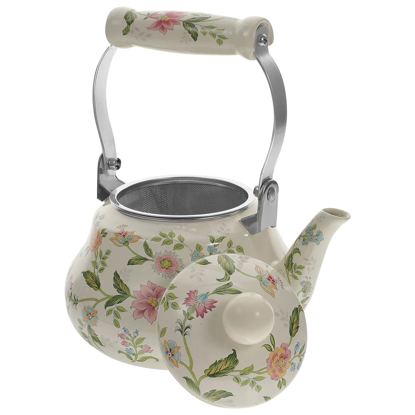 

Camping Stove Kettle Teapot Travel Kung Fu Vintage Blooming 21X155X155CM Enamel No Whistling Daily Use Coffee Stovetop