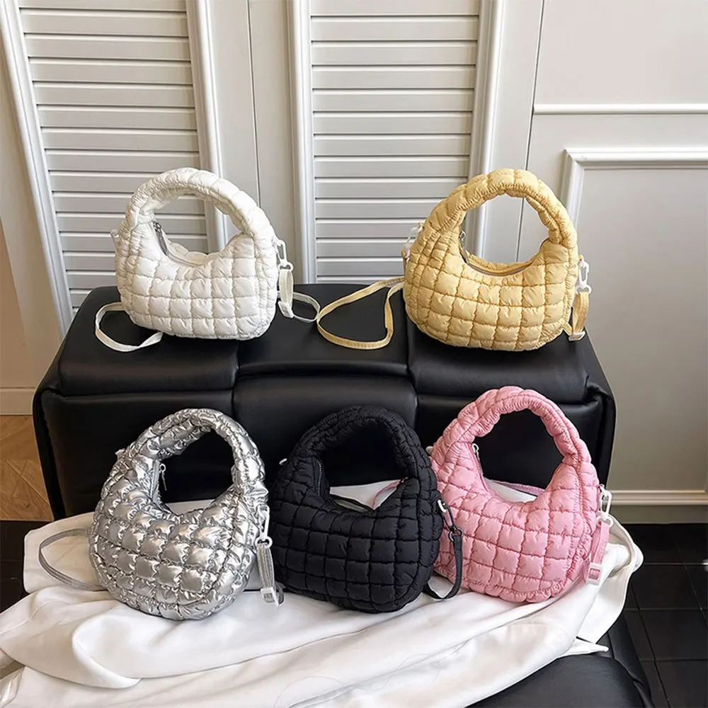 

Fashionable Fluffy Soft Shoulder Bag, Casual Quilted Filling Handbag, Lightweight Commuting Quilted Bag