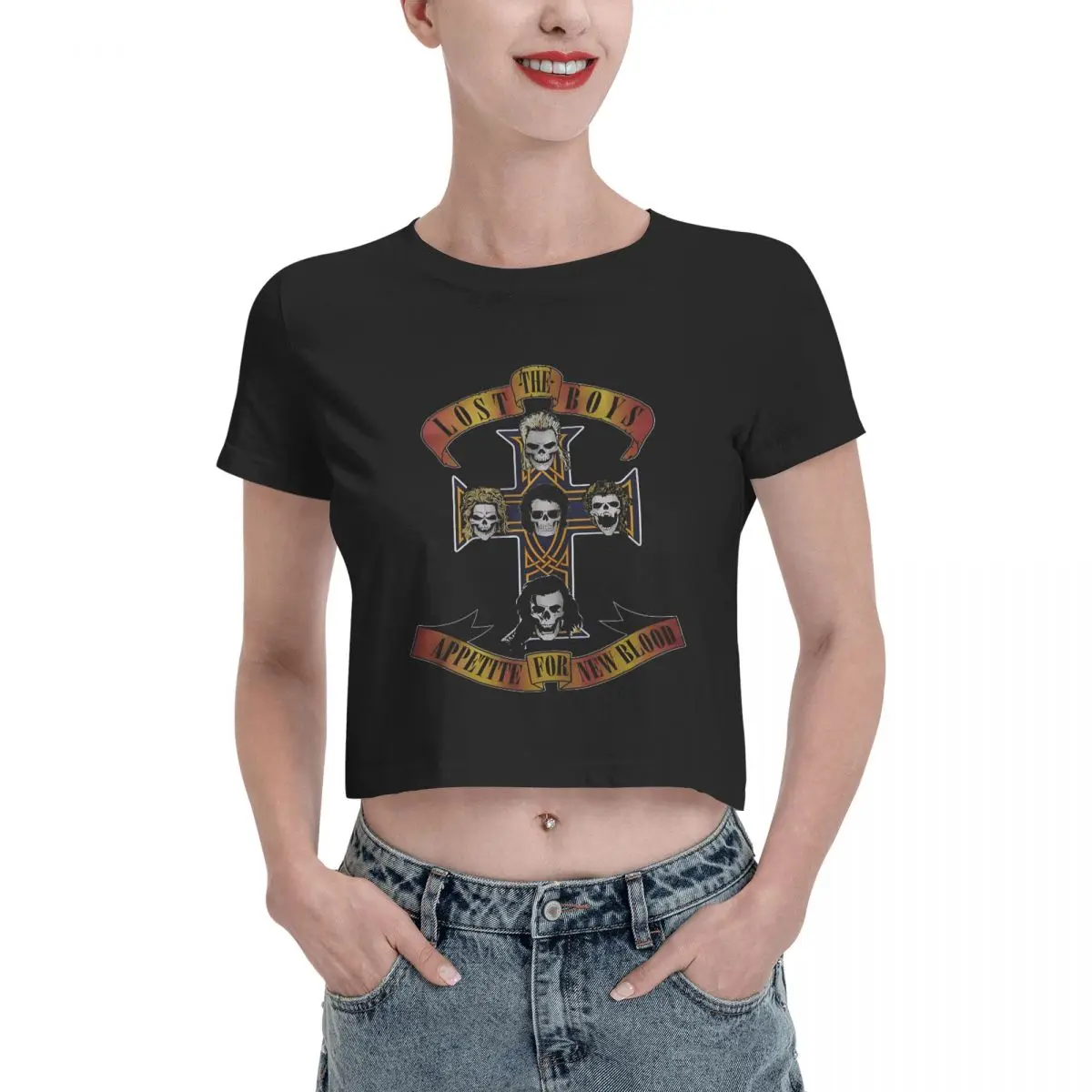 The Lost Boys Tshirt Cartoon Graphic Tees Female Crop Top,Leak navel T-shirt