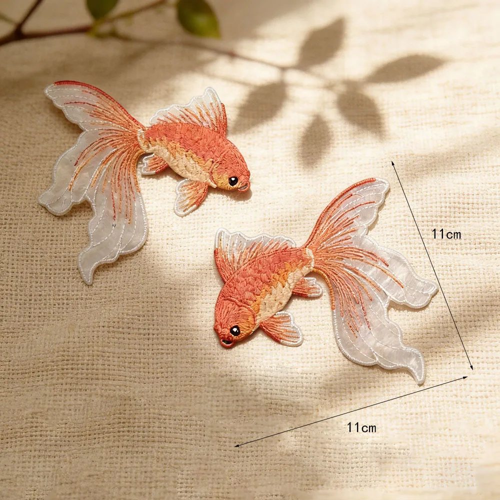 1 Paar mehrfarbige Goldfisch-Stickerei-Aufnäher aus Stoff für T-Shirts, Taschen, Hüte, Accessoires, DIY-Bügelbilder zur Reparatur – Detail 7