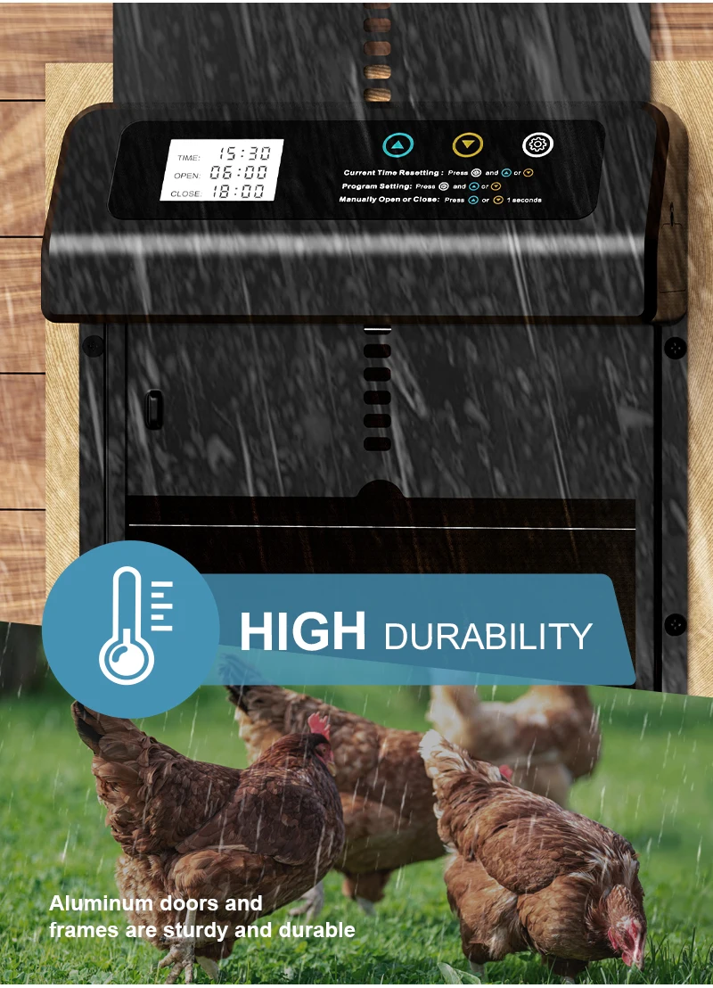 タイマー付き自動鶏小屋ドア 挟み込み防止光センサー チキンガード 電池式 - 取り付け簡単