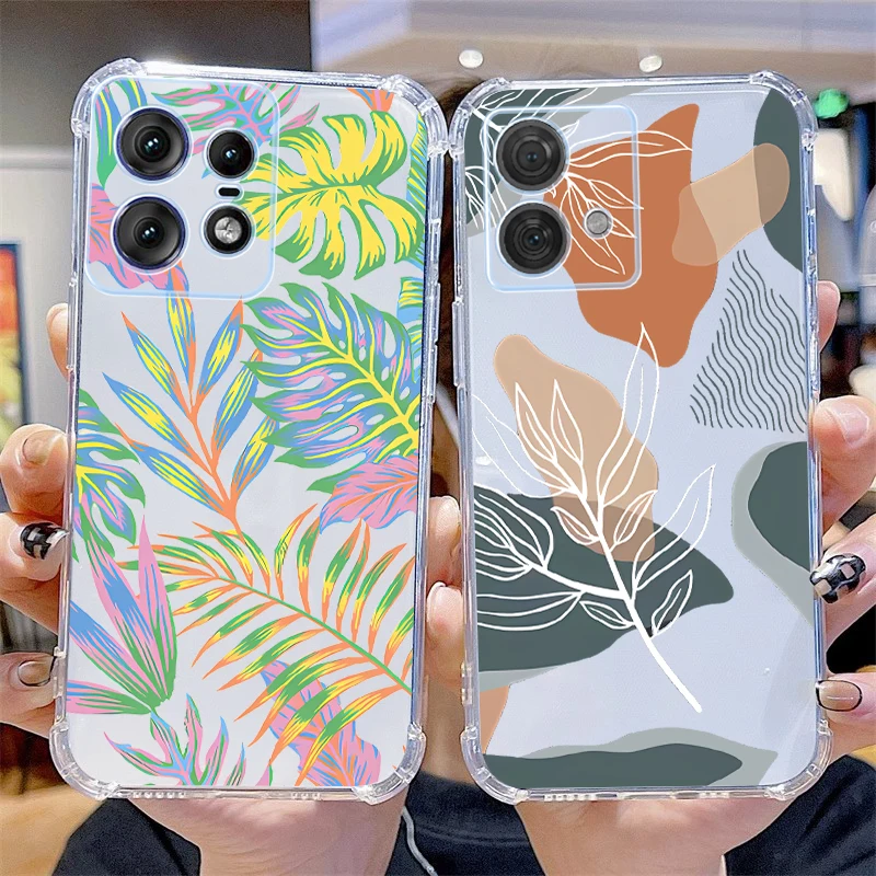 EDGE 40Neo Different Leaves Transparent Phone Case For Motorola Moto Edge 40 30 30Neo 40Neo 50Pro 30Pro E40 E13 E22 E32 E7 Cover