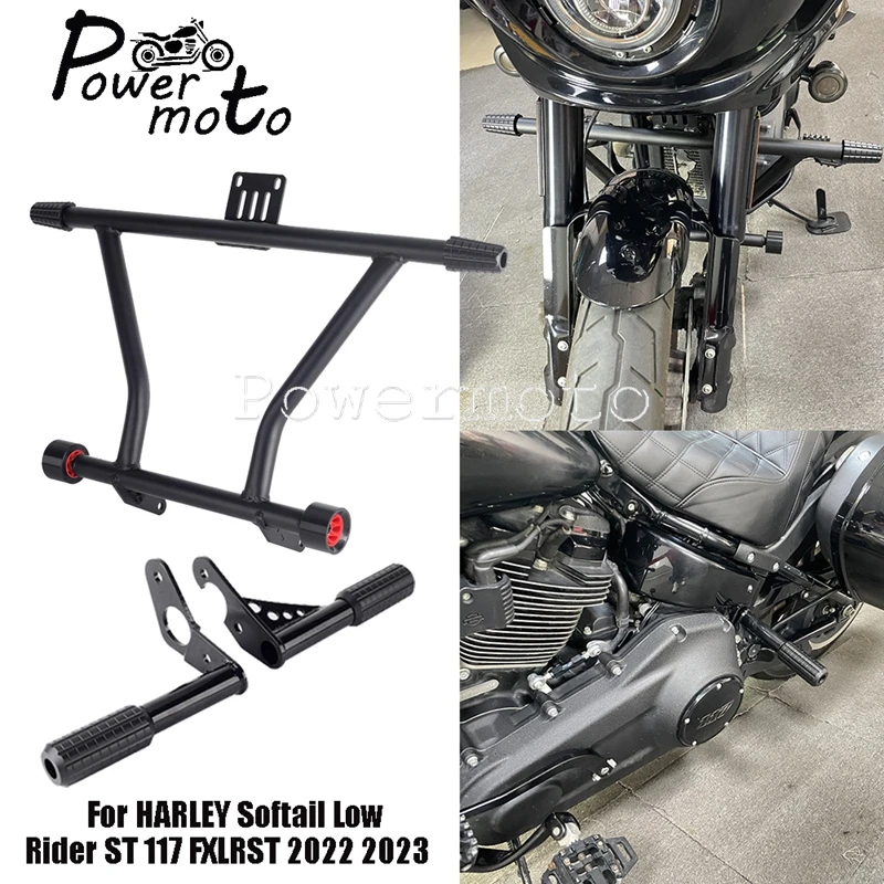 

For HARLEY Softail Low Rider ST 117 FXLRST 2022 2023 Engine Guard Crash Bars Highway Peg High 2 Step Passenger Peg Frame Slider