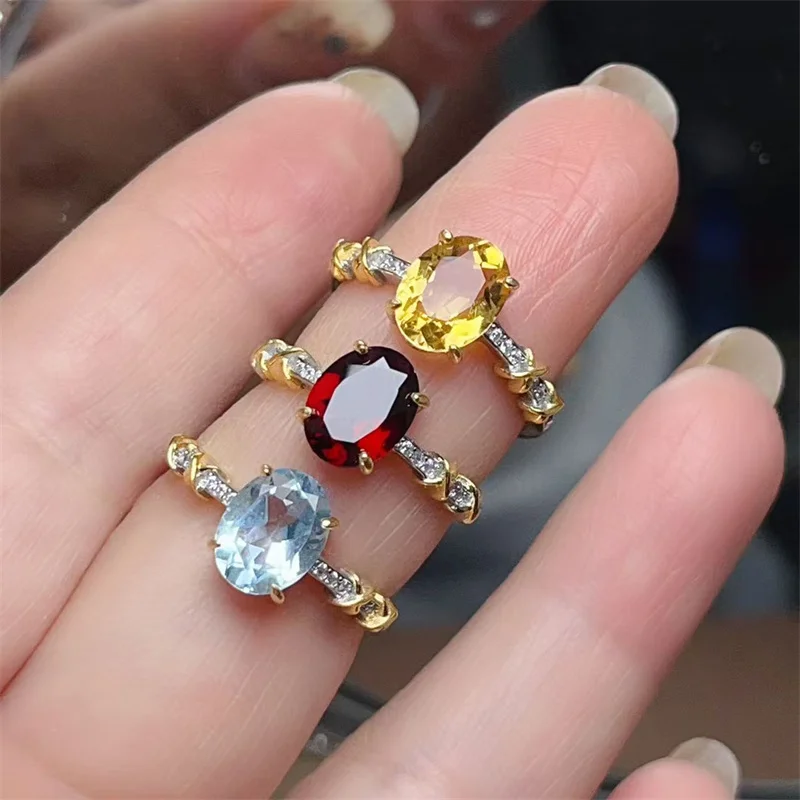 

Original 925 Sterling Silver Natural Citrine Garnet Topaz Gemstone Wedding Ring for Women Jewelry Gift with Certificate