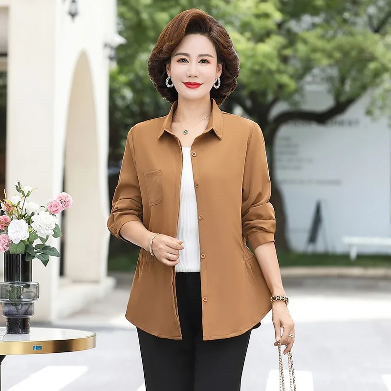 

Fashion Woman Blouses Solid Color Long Sleeves Shirts Spring Autumn Loose Tops Middle-aged mother slim Shirts Female Clothing