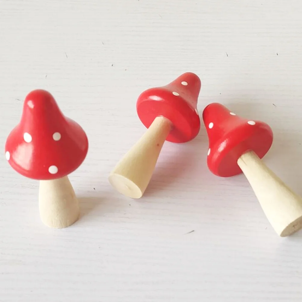 10 Pcs Microscopic Mushroom Ornament Landscaping Decor Wooden Craft Flower Pot Bonsai Adornment Rural