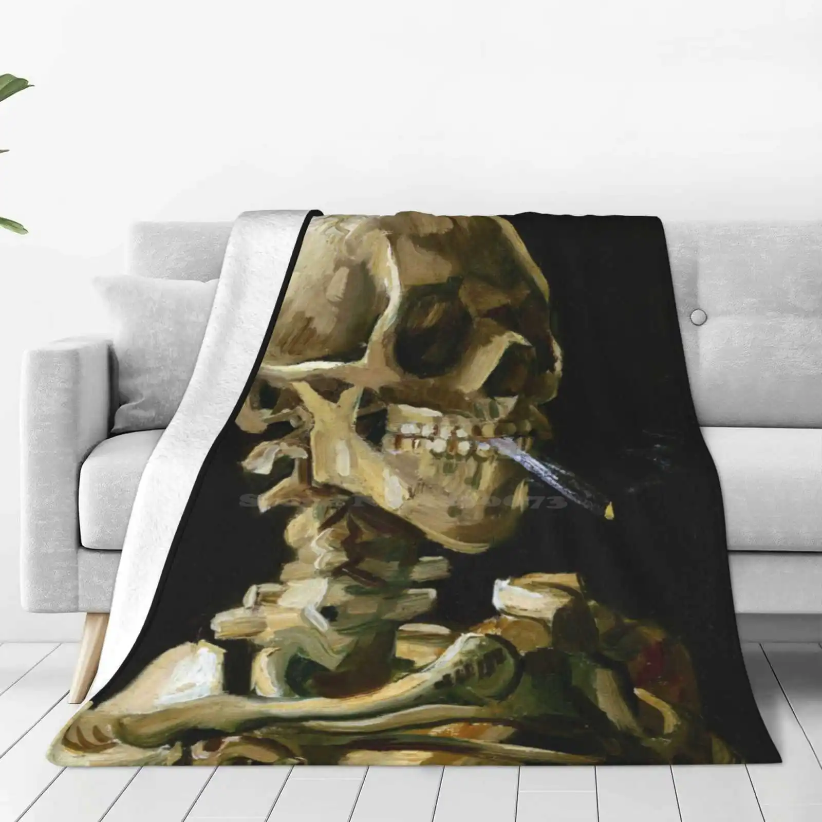 Vincent Van Gogh Head Of A Skeleton With A Burning Cigarette All Sizes Soft Cover Blanket Home Decor Bedding Post Impressionist