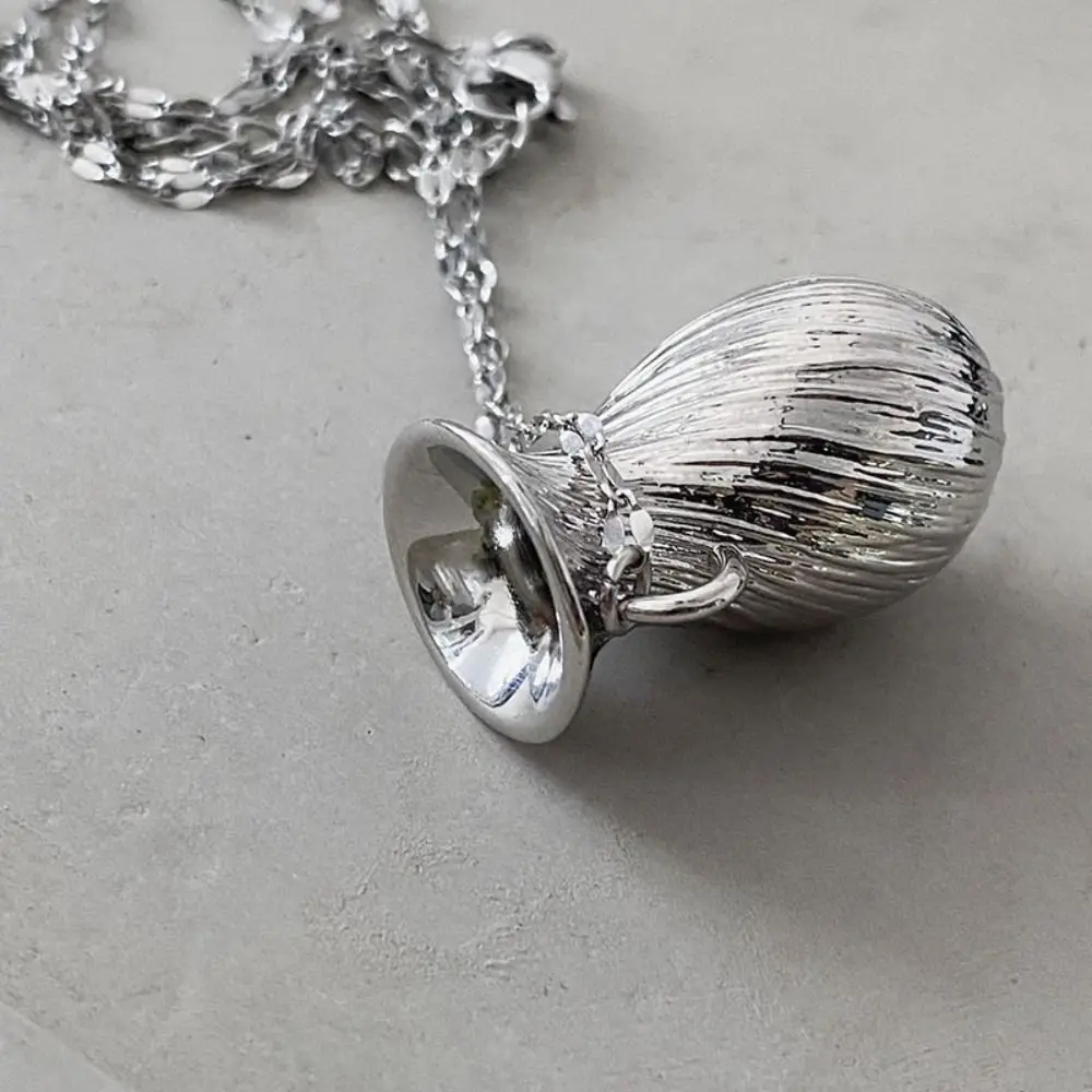 Silver Hollow Vase Pendant Necklace Alloy Can Be Arranged with Flowers Flower Bouquet Necklace Geometric Can Arrange Flowers