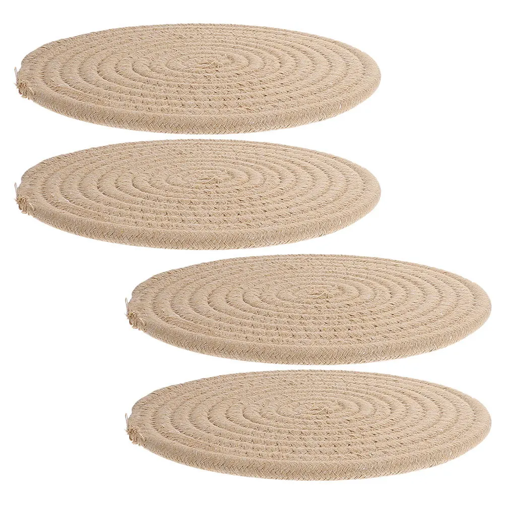 

4Pcs Cotton Pot Holder Pads Round Woven Heat Insulation Place Mats Multi-Purpose Anti-Skid Table Mats Dining Accessories