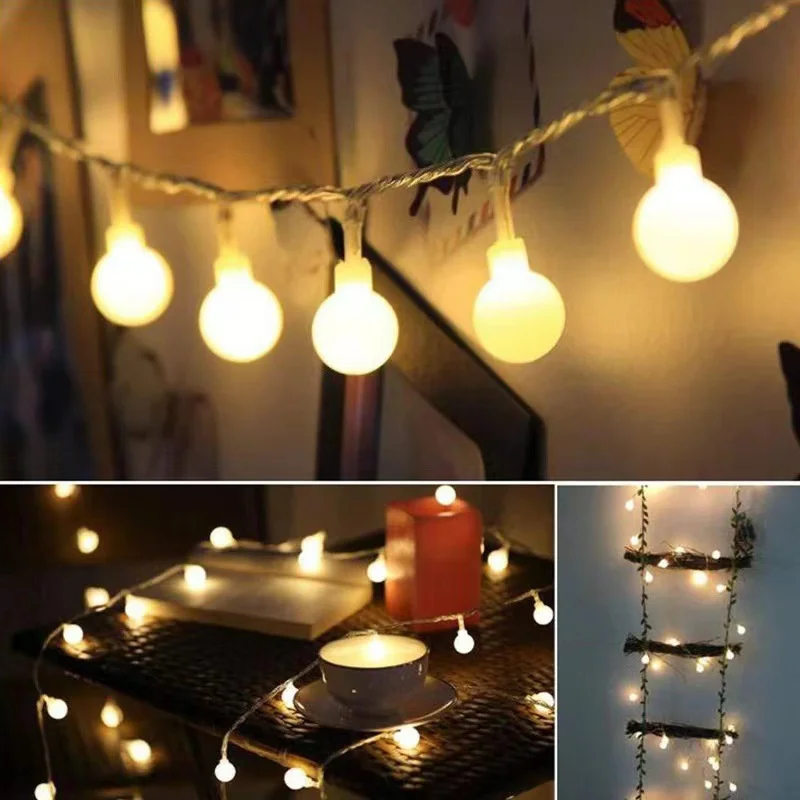 Battery Powerd LED Ball String Outdoor Garland Bulb Fairy Chain Lights Decoration Party Home Wedding Garden Christmas Decor