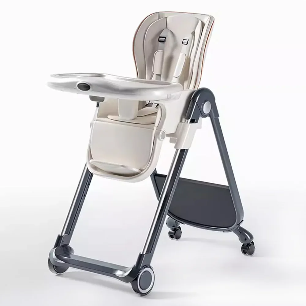 Silla Comedor Para Bebes Multifunctiinal Aluminum Kids' Baby Feeding Dining Chair Luxury Foldable Baby High Chair With Wheels