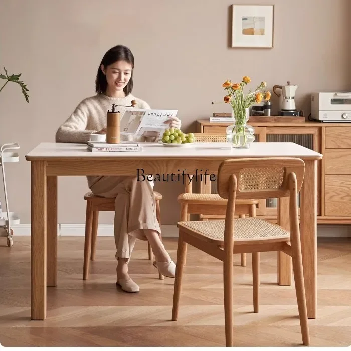 

LXNordic style oak rock slab dining table household small apartment simple rectangleSSS