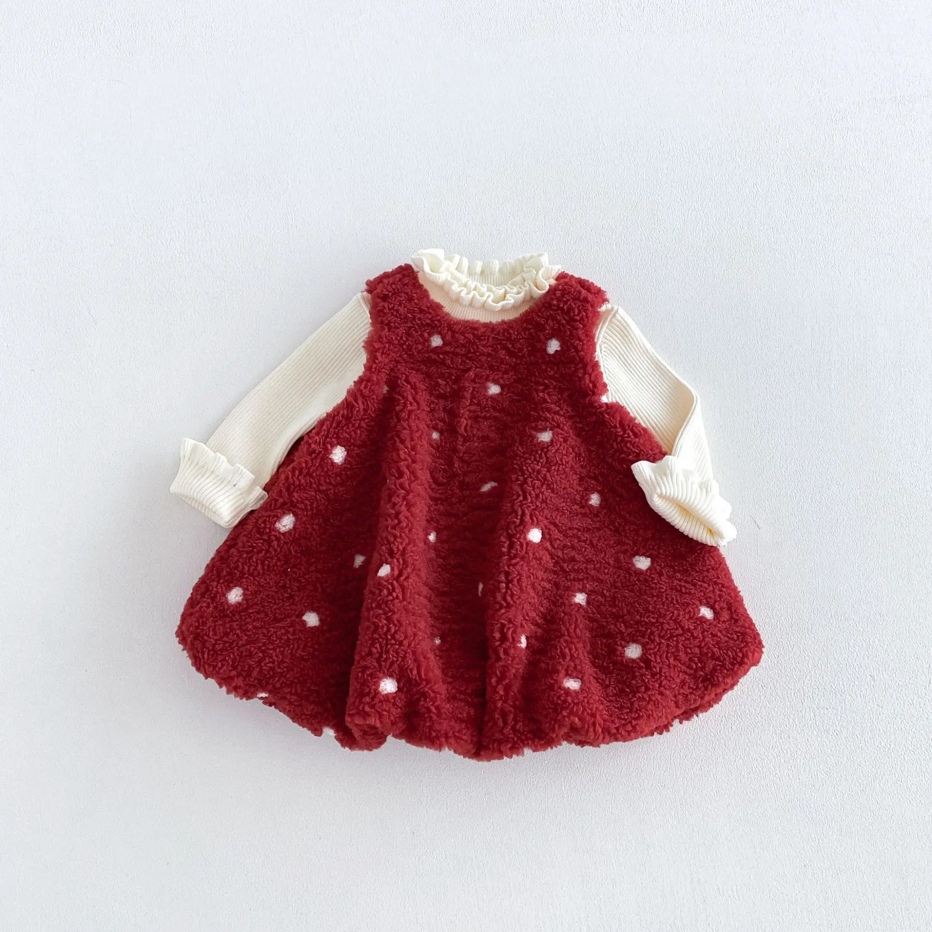 2026 New Winter Girls Polka Dot Wheat Fleece Jumper Dress | Thick Warm Dress | Cute Sleeveless Gown