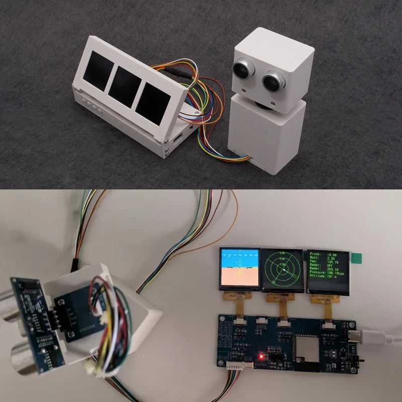 

1Set 360° Ultrasonic Radar Module & 1.54-inch 3-Screen Attitude Indicator Simulated Instrument Panel with Housing for DIY Hobby