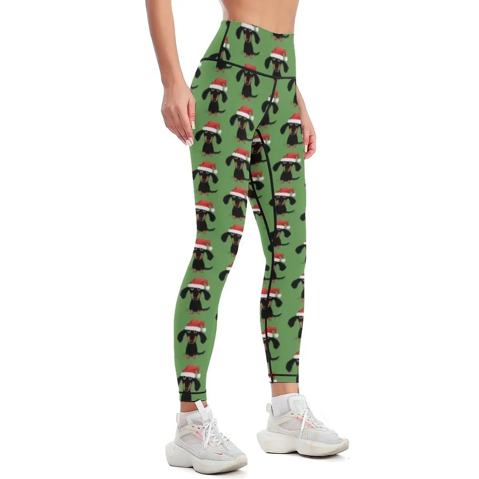 Doxie Clause Santa Dachshund | Funny Wiener Dog Christmas Leggings sports woman gym Jogger pants flared Womens Leggings