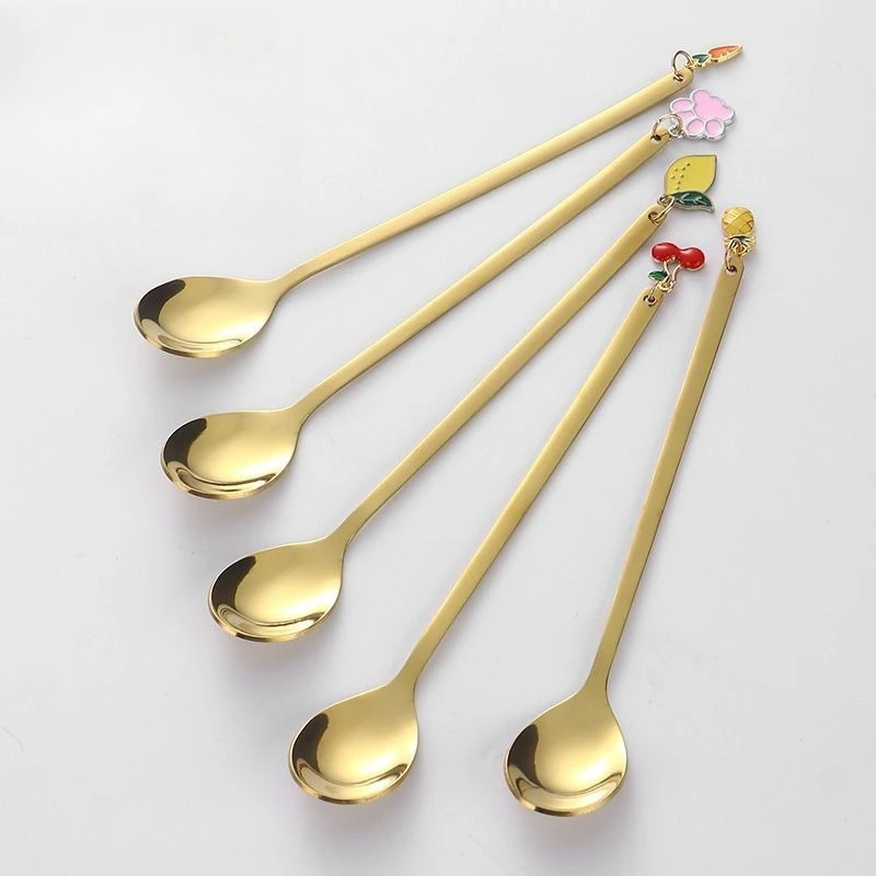 Spoon, Stainless Steel Coffee Spoon, Dessert Mixing Spoon, Cute with A High Appearance Level Golden Color