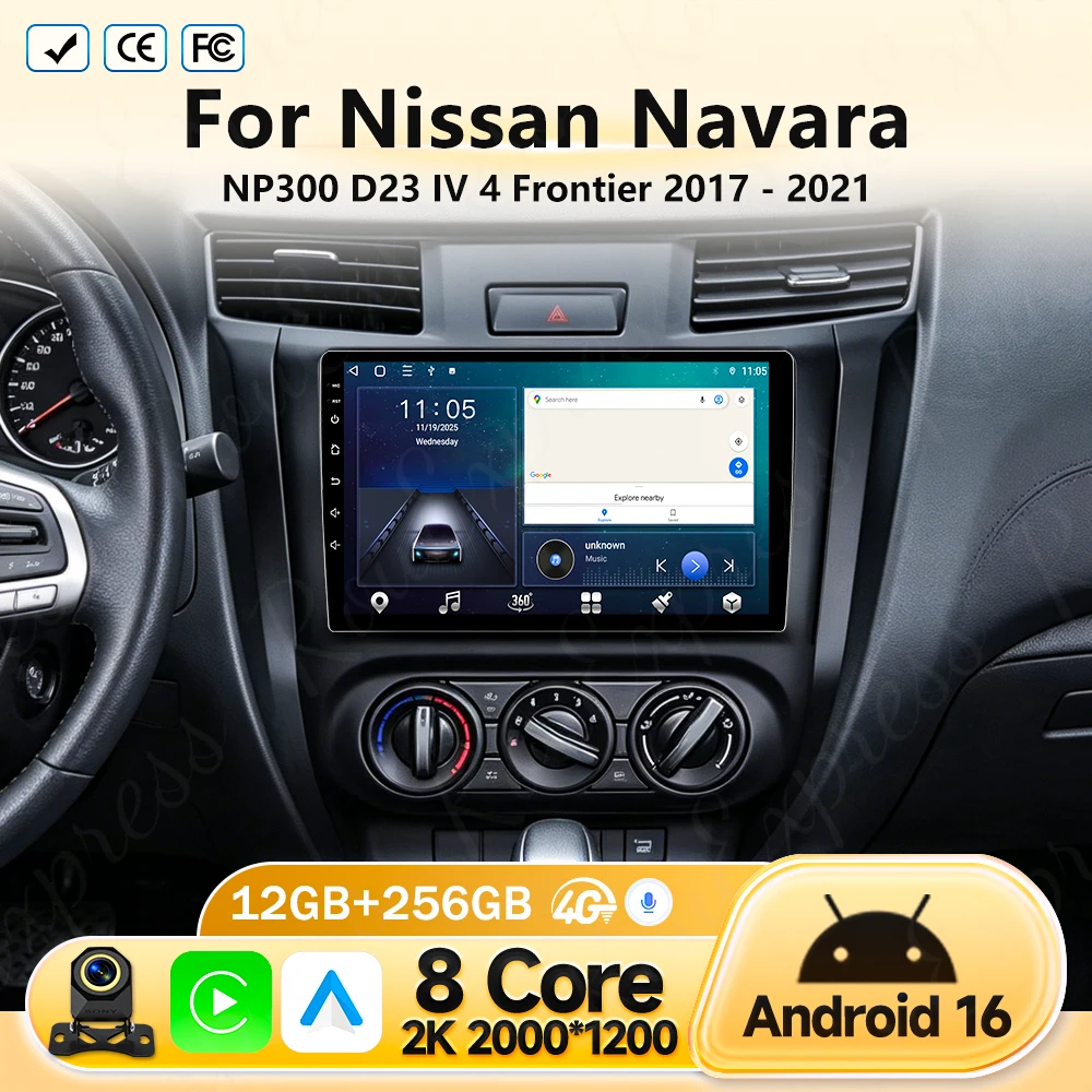 Radio para Auto Android para Nissan Navara NP300 D23 IV 4 Frontier 2017 - 2021, Reproductor Multimedia Carplay, Navegación GPS, Wifi