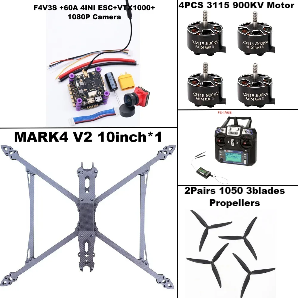 MARK4 V2 10 Inch FPV Racing Drone BNF, Carbon Fiber Frame with F4 Flight Controller & 4in1 ESC for Freestyle