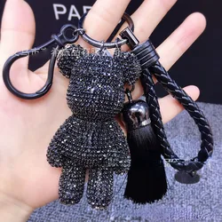 Handmade Diy Rhinestone Gloomy Bear Keychain Car Tassel Key Chain Ring Holder Pendant for Bag Charm Chaveiro Llaveros Mujer