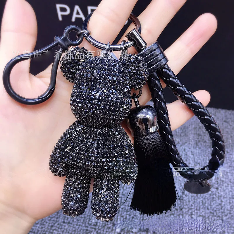 Handmade Diy Rhinestone Gloomy Bear Keychain Car Tassel Key Chain Ring Holder Pendant for Bag Charm Chaveiro Llaveros Mujer