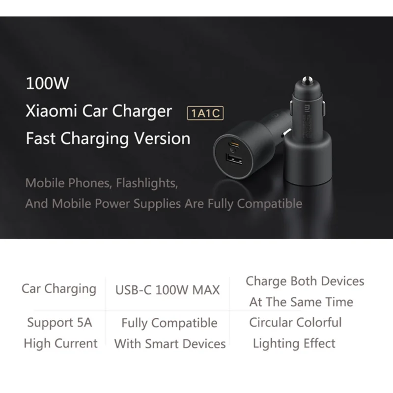 Xiaomi Car Charger 100W Dual USB Fast Charging QC quick Charger Adapter For iPhone Samsung Huawei Xiaomi 10 Smartphone