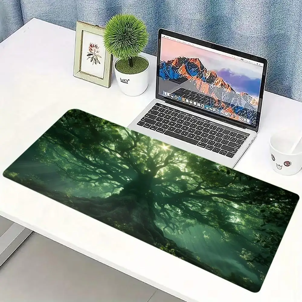 Magic Forest Tree Extended Desk Mat Non Slip Rubber Stitched Edge Large Mousepad for Laptop PC Office Desktop Gaming Ground