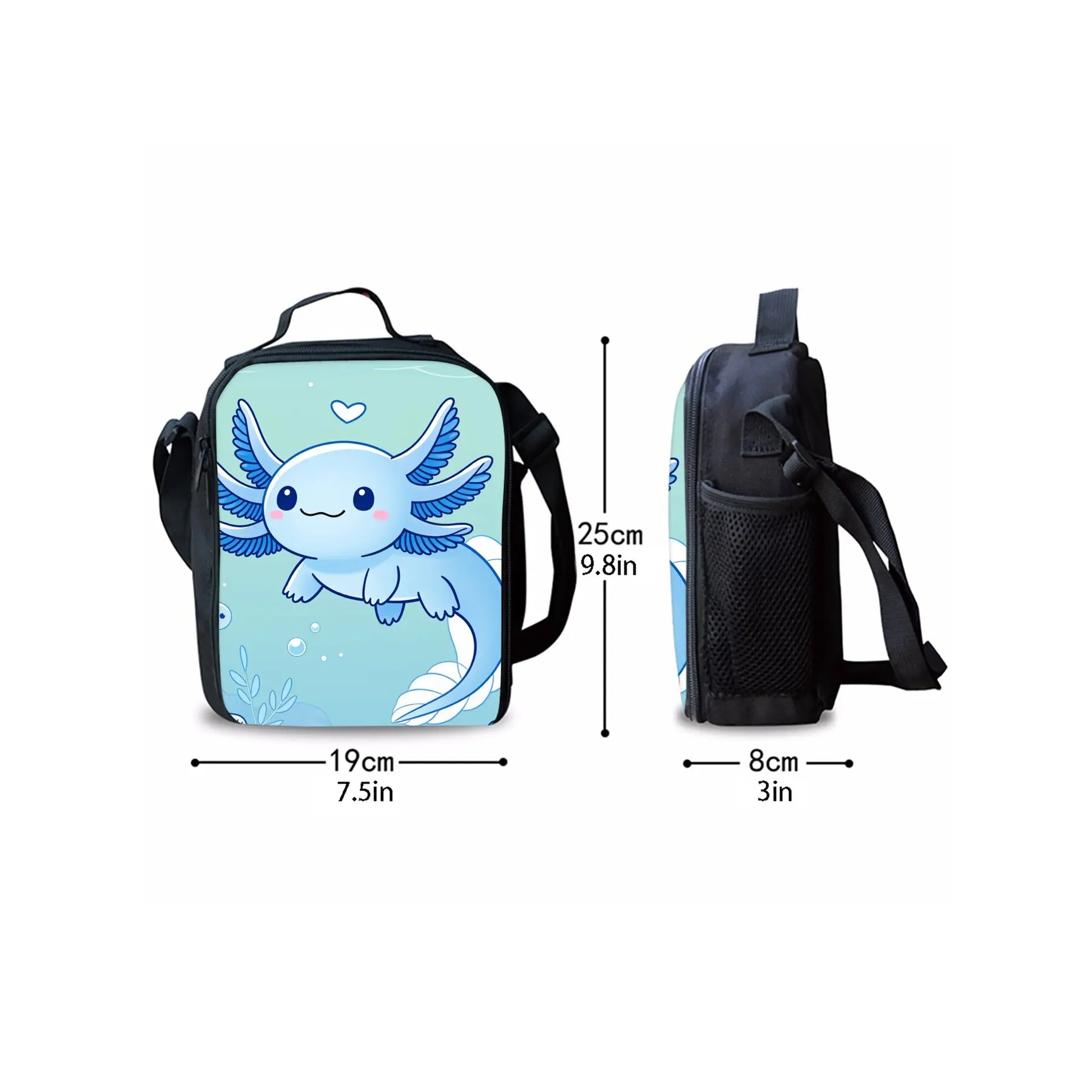 Mexican Axolotl Print Black Lunch Bag, Non-Food Contact Everyday Carry for And, Non-Food Contact