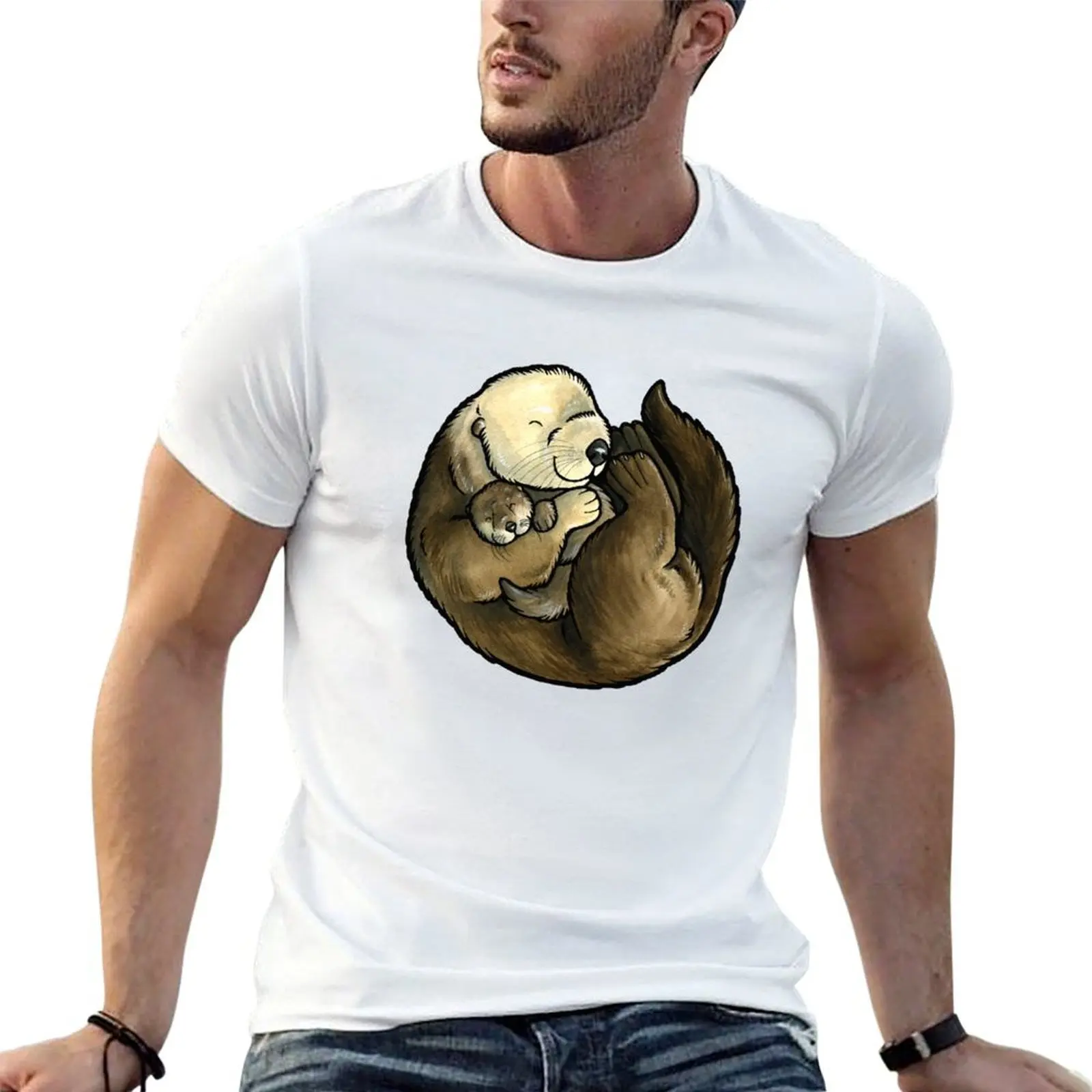 Sea otter and baby T-Shirt Athletic Fit Sports Short Sleeve Top