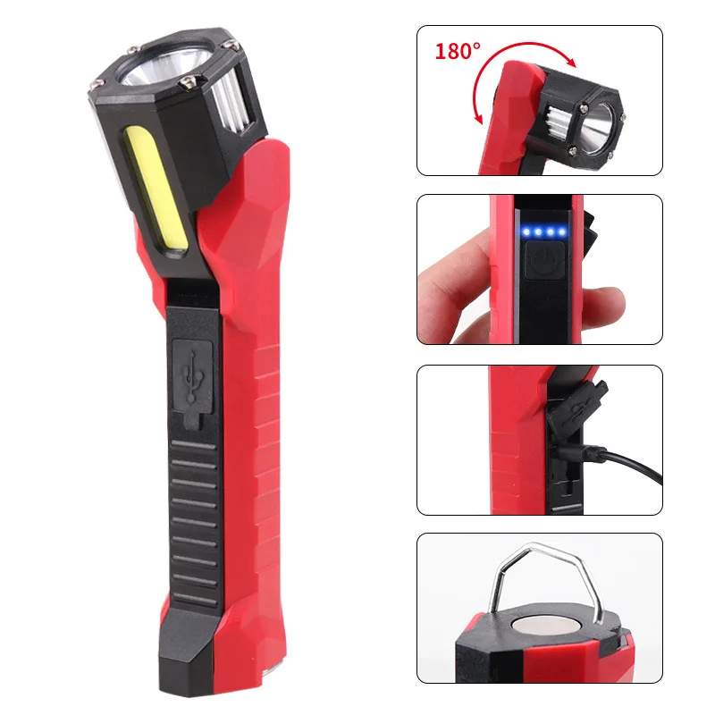 2000LM COB Magnetic Rotating Work Light USB-C Rechargeable Camping Flashlight 6 Modes Outdoor Waterproof Portable Emergency Lamp