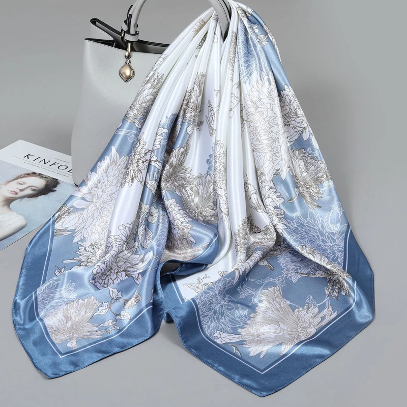 1pc Women's Elegant Floral Printed Square Scarf Hijab Women Luxury Fashion Sunscreen and Dustproof Kerchief Head Scarf image 2