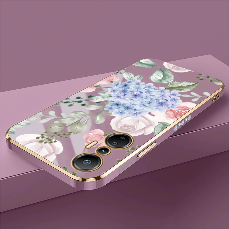 Shockproof Soft Phone Case For Infinix Hot 12 12i 11S 10 Lite 10i 10S NFC 10T 8 9 11 Play Flower Print Plating Silicone Cover