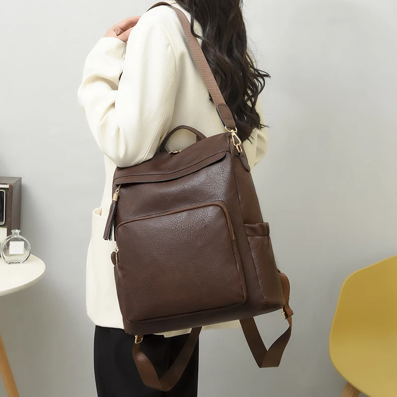 Luxury Pu Leather Backpack Women Vintage Shoulder Bag Ladies High Capacity Travel Backpacks School Bags Girls Mochila Feminina