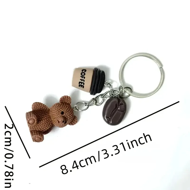 Cute Teddy Bear Coffee Keychain 3D Resin Bear with Coffee Cup Bean Charm Key Ring Bag Pendant for Women Girls Gift Accessories view 6