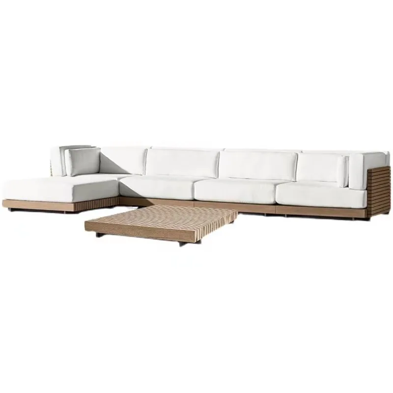 

Outdoor teak sofa combination outdoor courtyard balcony indoor villa terrace solid wood leisure furniture