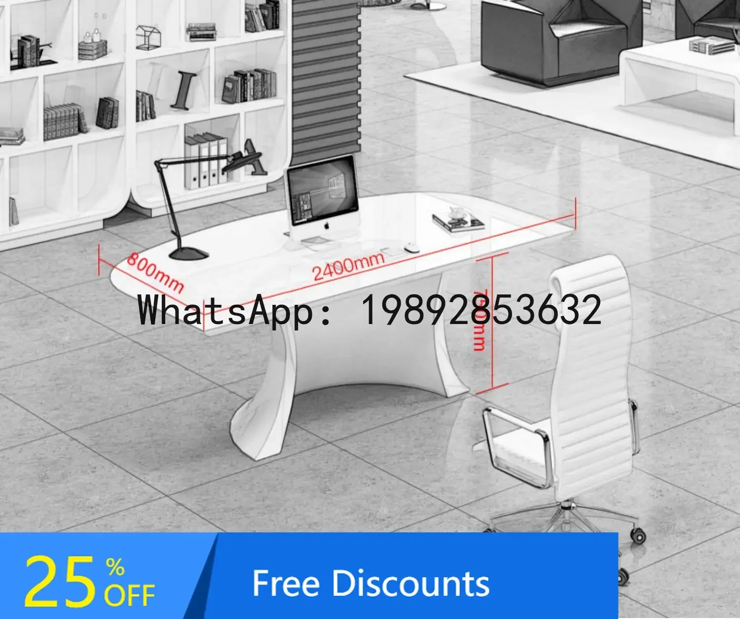 T20- White Curved Lacquer Executive Desk Fashionable Personalized Manager Supervisor Office Desk Large Desk