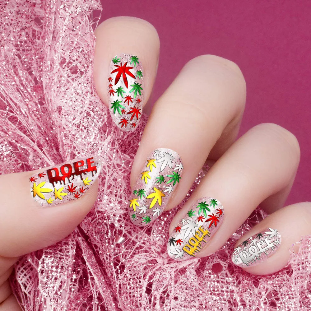 ホログラフィックファッションネイルチップアクリルサロン DIY 自己粘着マニキュア装飾雑草の葉のデザインネイルステッカー