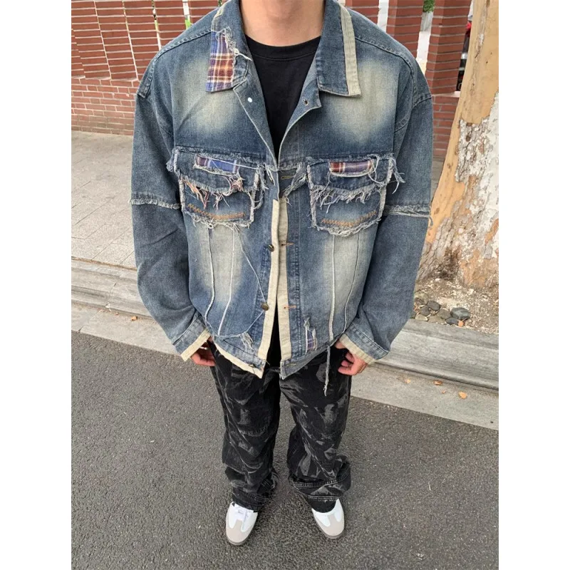 

Американская свободная мужская джинсовая куртка, весенне-осеннее мужское пальто, мотоциклетная джинсовая куртка, уличная одежда