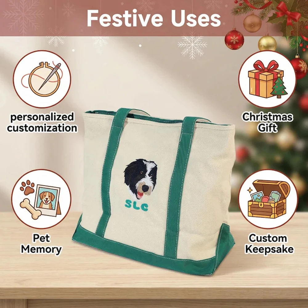 Custom Pet Portrait Tote Bag Personalized Dog Cat Lover Gift Reusable Canvas Shopping Bag for Women Custom Your Dog Photo