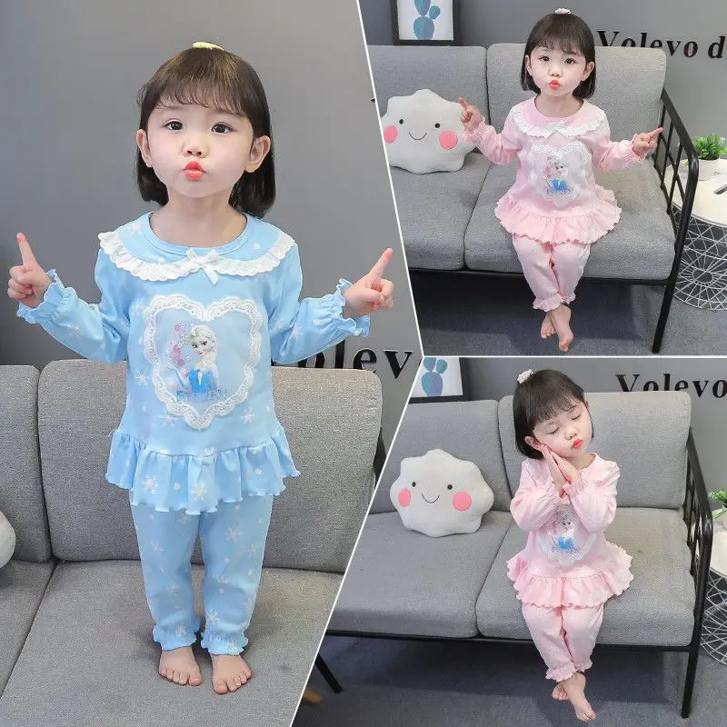 Girls Frozen Pajamas Kids Anna Elsa Cartoon Long Sleeve Clothing Set Baby Girls Casual Home Sleepwear Clothing Nightgown Suit