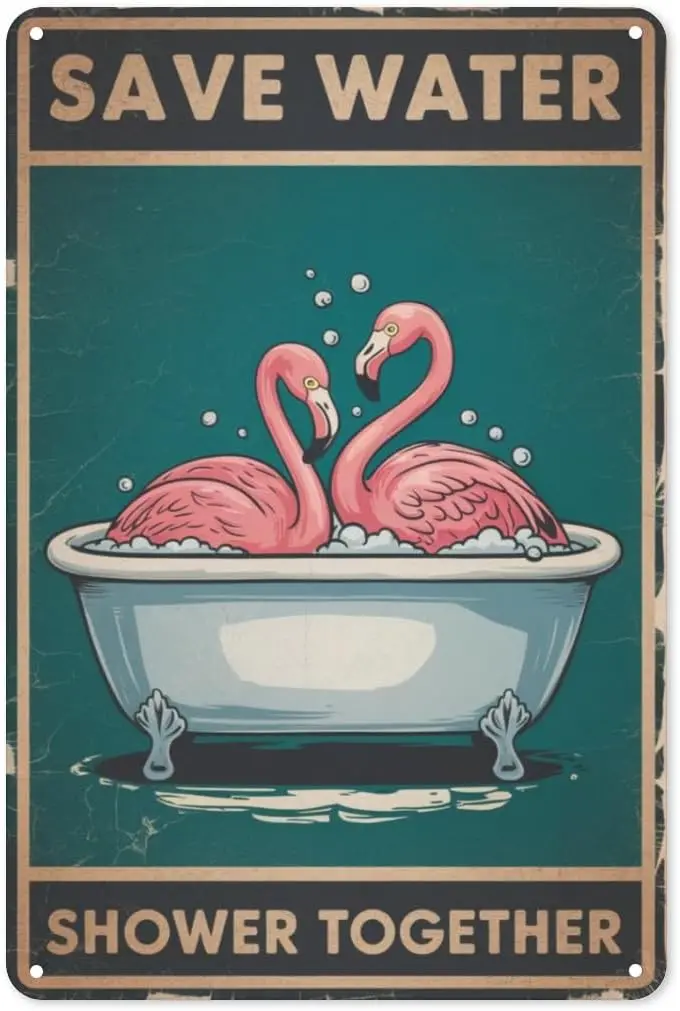 Eco Flamingo Tin Sign 8X12IN Whimsical Metal Wall Art for Bathroom, Pool House & Environmental Awareness Decor sign