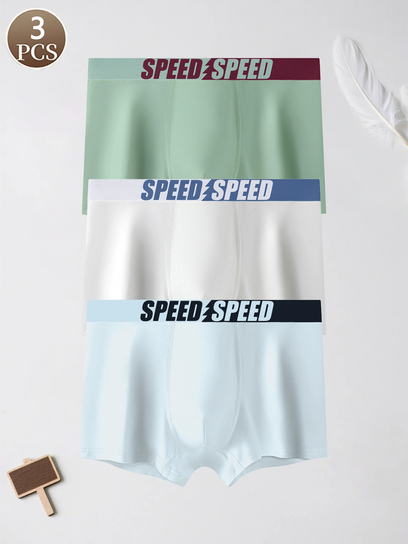 3PCS Herren-Boxershorts, modischer Brief, einfarbig, bequeme Unterwäsche für Herren, mittlere Taille, lässige Sport-Herren-Boxershorts
