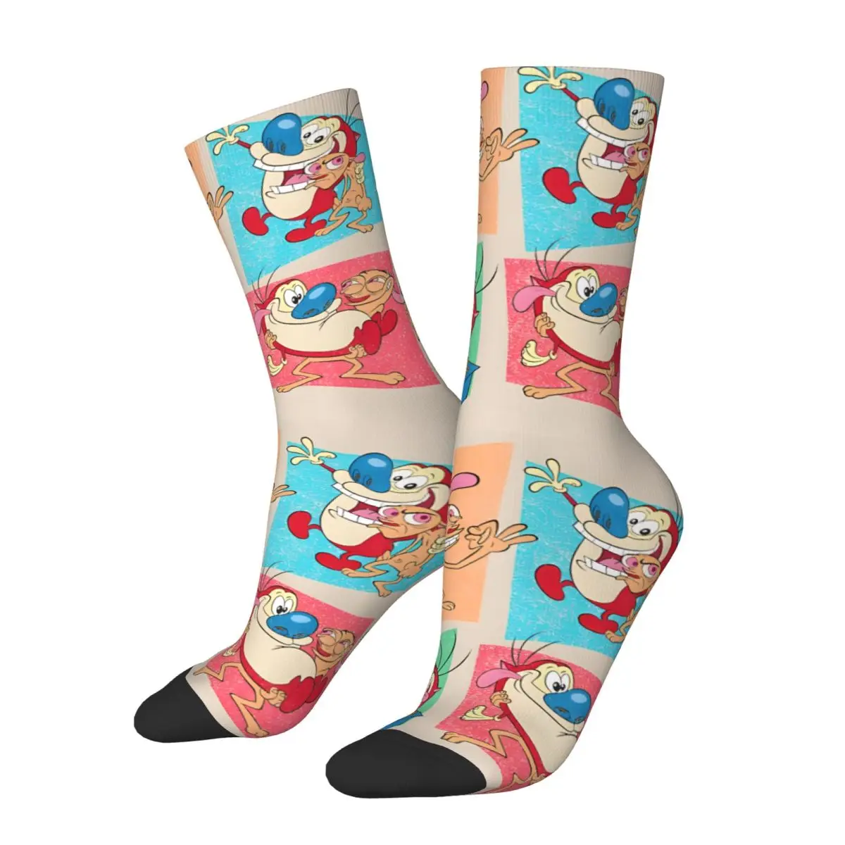 

Funny Crazy Sock for Men Color Pop Squares Hip Hop Harajuku The Ren & Stimpy Show Quality Pattern Printed Boys Crew compression