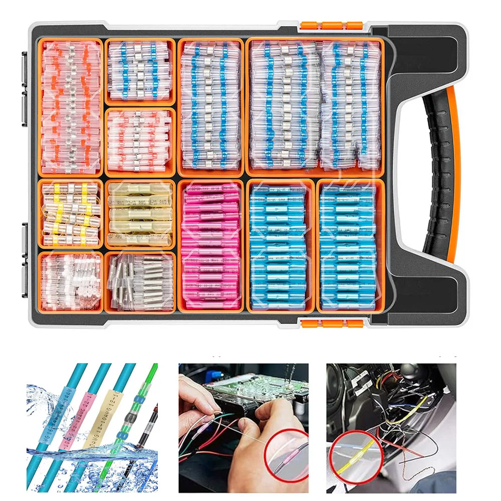 1100Pcs Solder Seal Wire Connectors Heat Shrink Wire Connectors Waterproof Insulated Electrical Terminals Kit Automotive Marine